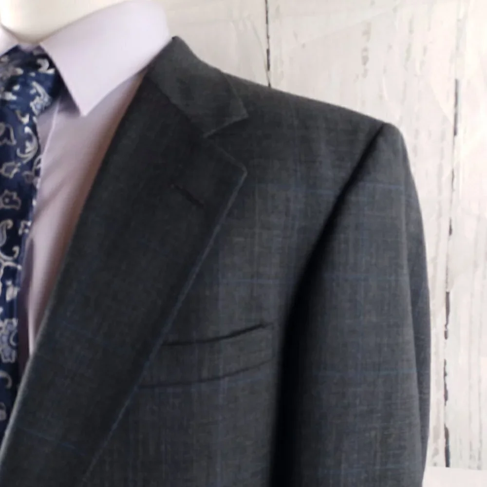 Lands'End 43L Wool 2 Button Multicolor Glen Plaid 2pc Suit 35x29 Pleated